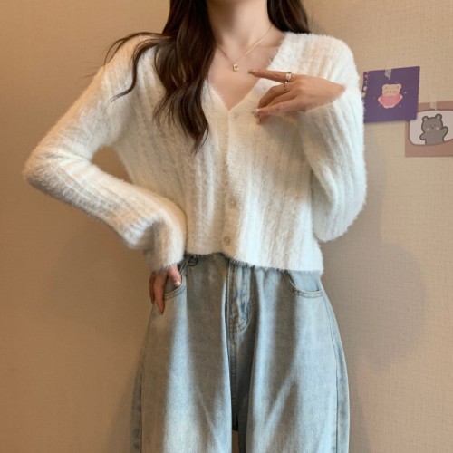 Real price real price autumn and winter new all-match slim cardigan sweater sexy fur sweater women