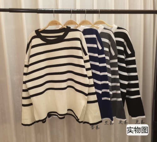 Elielim's great-looking woolen striped sweater with early autumn new lazy style loose sweater coat