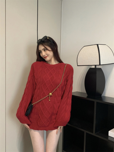 Real price real price autumn and winter new lazy loose outer wear twist mid-length knitted sweater women