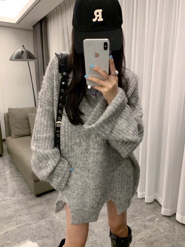 Lazy new wool flower gray lazy style design sense knitted sweater