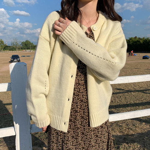 Real shot autumn and winter Korean simple short cardigan sweater women 2022 all-match casual loose knitted coat
