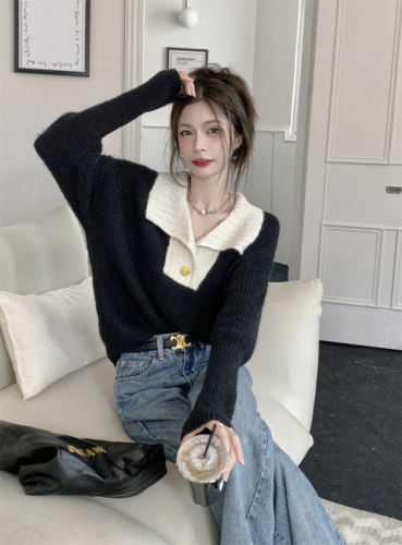 2022 Contrasting Color Lazy Sweater Women's 2022 New Autumn and Winter Knitwear Niche Advanced Sense Loose Top