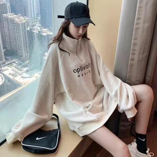 High-necked lambswool sweater women's autumn and winter 2022 new Korean version loose trendy ins plus velvet thick mid-length coat