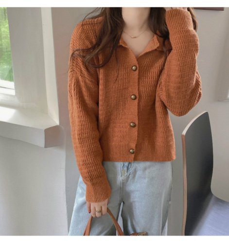 Sweater women's spring and autumn 2022 new Polo collar knitted cardigan gentle loose bottoming inner top short coat