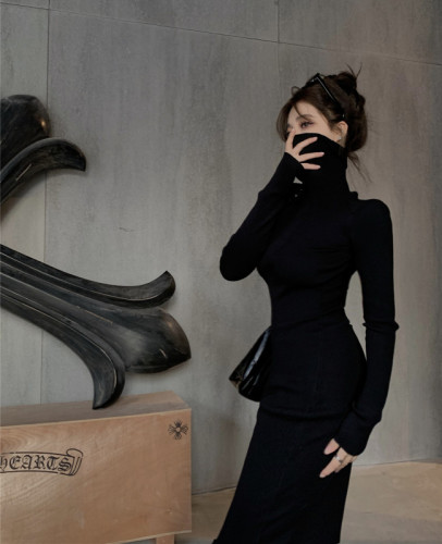 Real price real price autumn and winter slim sexy bag hip high collar long sweater skirt long sleeves bottoming knitted dress women