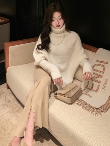 Western-style fashionable bottoming shirt women's autumn and winter coat with turtleneck sweater irregular Korean style gentle lazy wind top