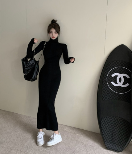 Real price real price autumn and winter slim sexy bag hip high collar long sweater skirt long sleeves bottoming knitted dress women