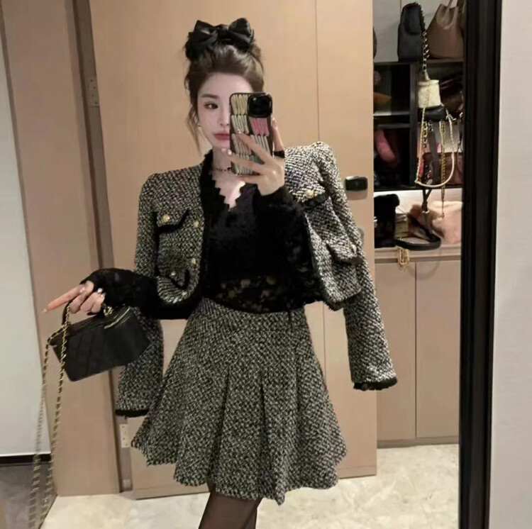 【MI NI】Xiaoxiang style temperament short coat + pleated skirt two-piece suit 9766# PCZ