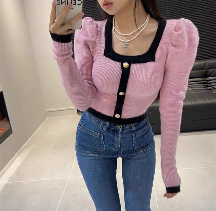 【L.L STUDIO】Korean style gentle style square collar color matching sweater 78620# PCZ