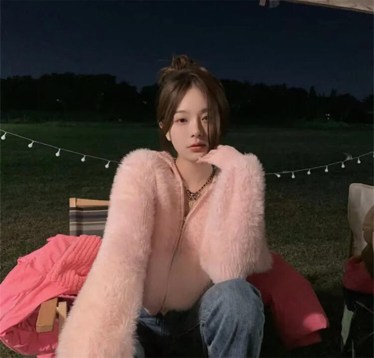 【MS STUDIO】Fashionable Hooded Loose Fur Warm Sweater 5549# PCZ