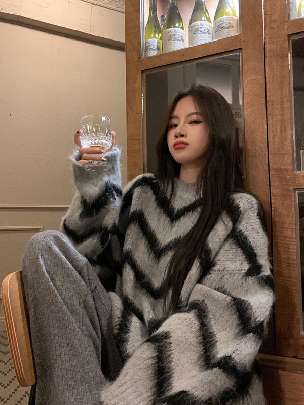 【WGWE】Korean striped long-sleeved warm sweater 3167# FHX