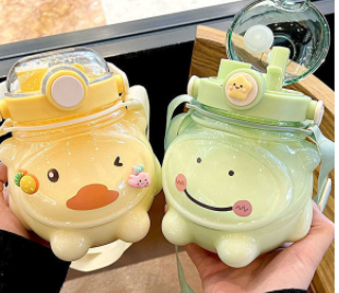 Internet celebrity cute straw cup large-capacity cartoon water cup female students bear big belly cup oblique plastic kettle
