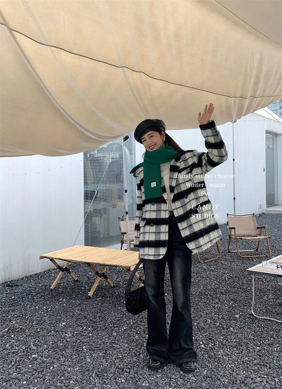 【CANDY Candy】Double-breasted plaid fashion all-match suit 9507# ZJY