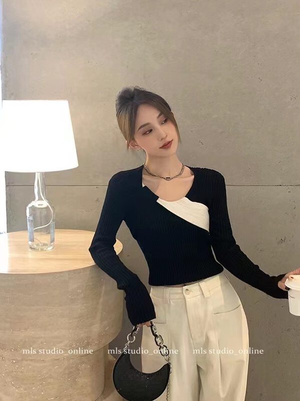 【MS STUDIO】High-quality contrast color slim-fit sweater 5827# PCZ