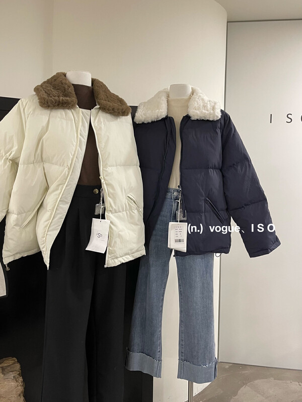[ISO Korean Style] Casual Zipper Loose and Versatile Warm Down Jacket (with Detachable Fur Collar) (Containing 90% White Duck Down) 86032# HJY