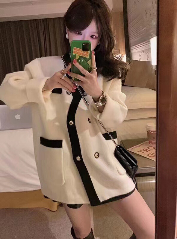 【MI NI】Korean version of Xiaoxiang contrast color knitted cardigan 9646# PCZ