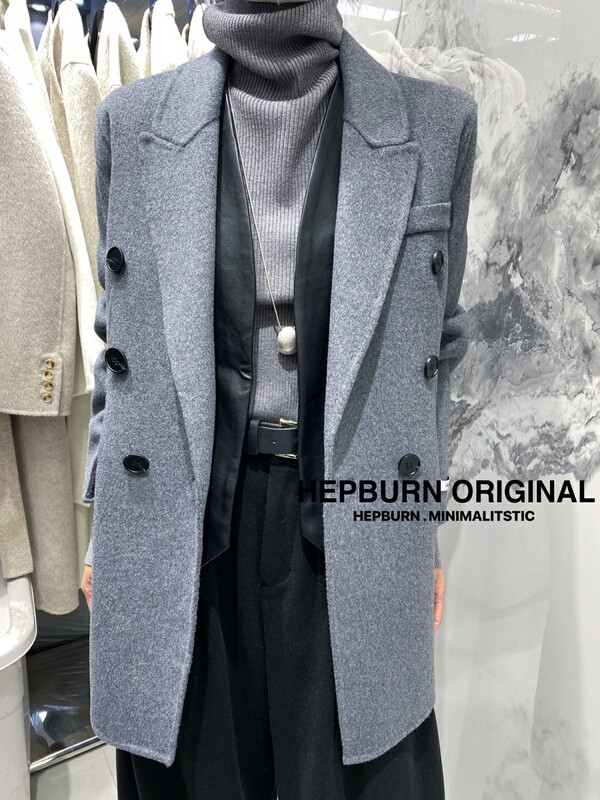 [HEPBURN Hepburn] High-end 100% double-sided double-breasted cashmere wool coat big brand simple HB062