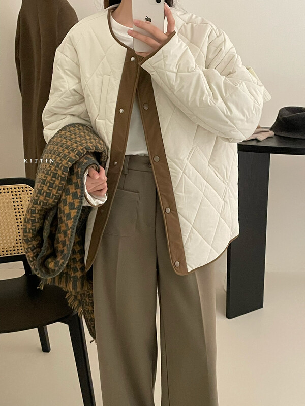 【KITTIN】Korean style round neck warm padded jacket with color contrast edge 2157# FHX