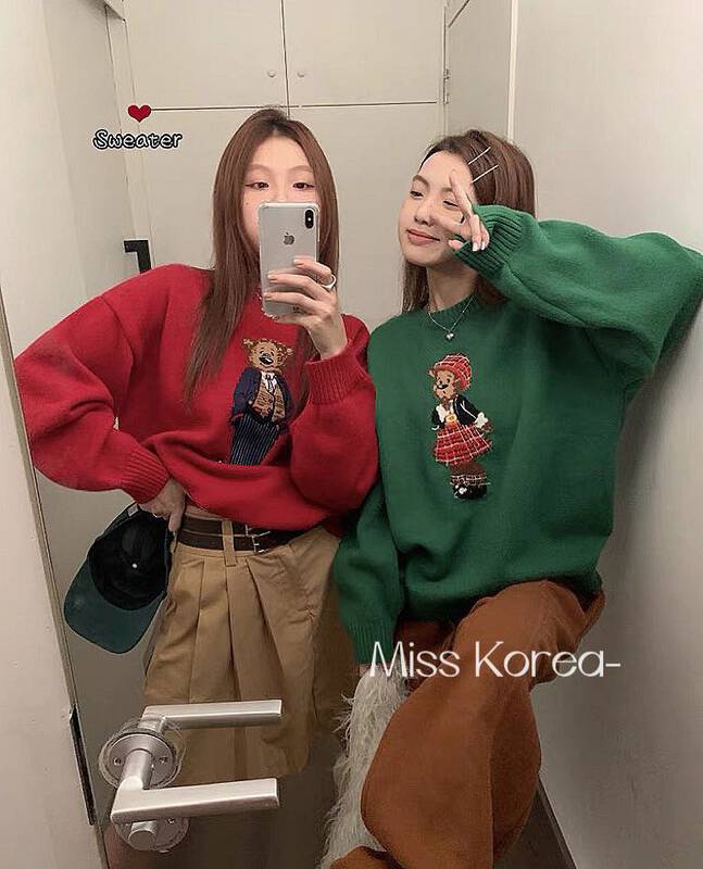 【MISS KOREA】Cartoon embroidery loose all-match warm sweater 5328# HBX