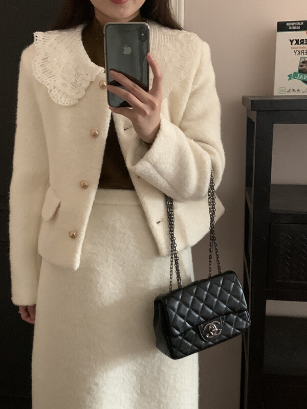 【RS】Doll collar age-reducing down jacket + high waist slim skirt suit (90% white duck down) LL0331# FHX