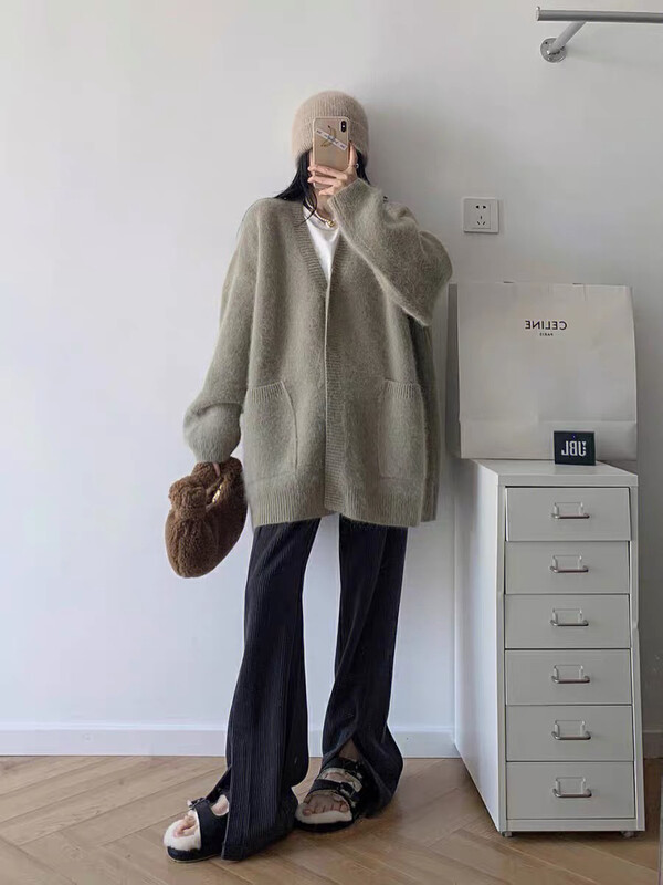 【MI NI】Large pocket loose all-match knitted cardigan 9619# PCZ