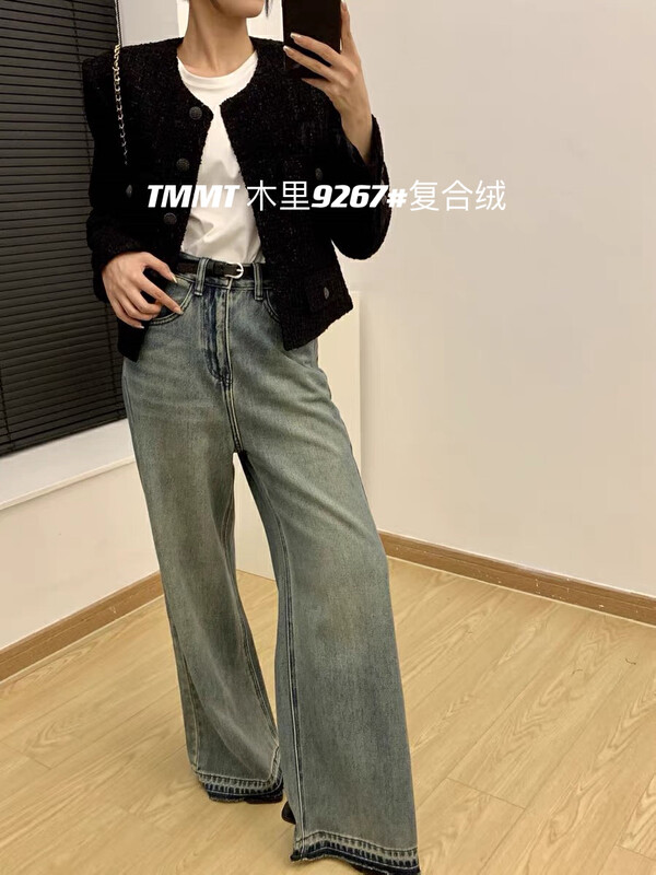 Original price 71.06! [JIAJIATMMT Muli] plus velvet thick micro-flared straight trousers wide-leg jeans 9267# L