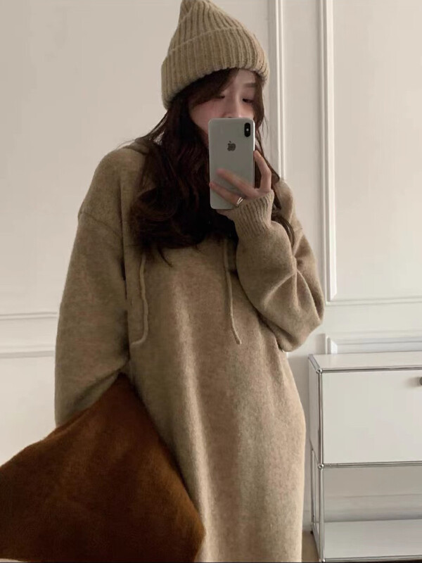 【MI NI】thick hooded knitted dress 9645-1# PCZ