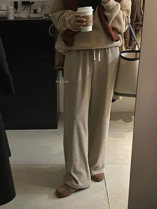 【KITTIN】Korean style velvet wide-leg casual pants 9305