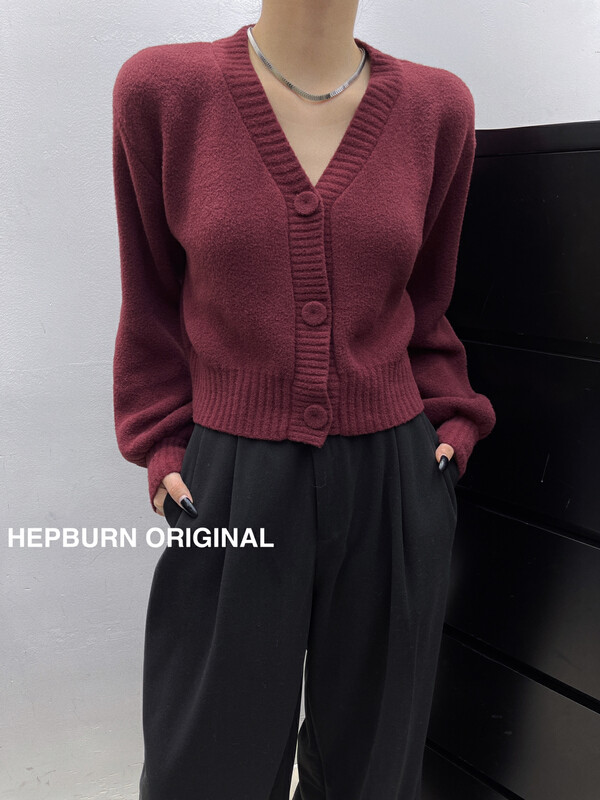 【HEPBURN Hepburn】French romantic soft glutinous glutinous super taste button cardigan knitted cardigan is very wearable and versatile Y90