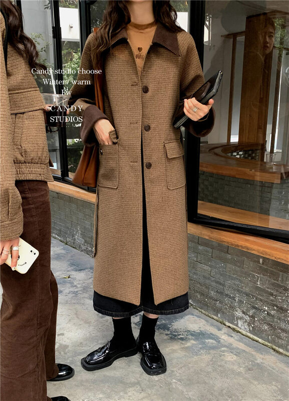 [CANDY Candy] Plaid Long Temperament Bandage Coat (With Belt) YS1-3668# ZJY