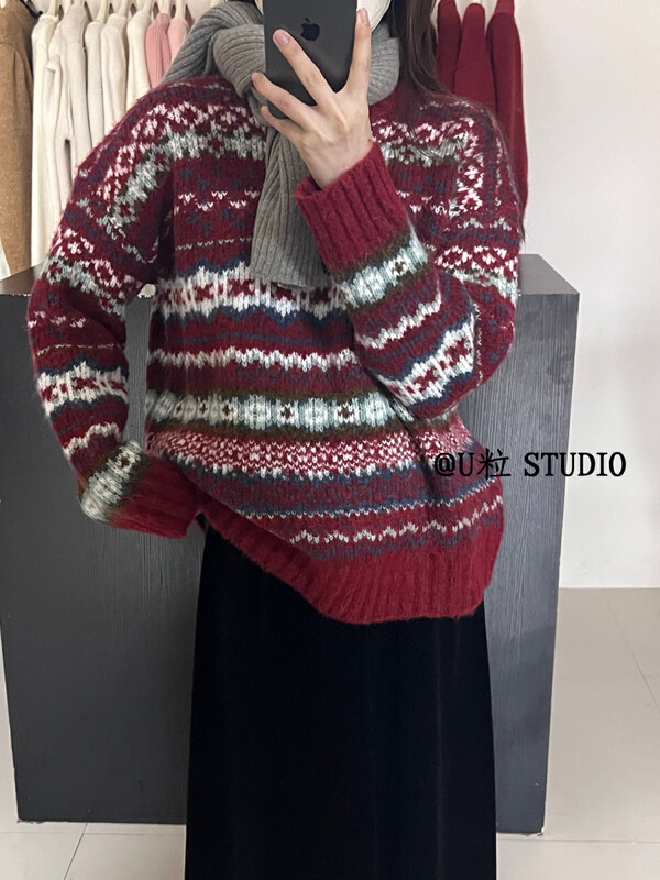 [U grain] Korean retro Christmas pullover sweater 1552