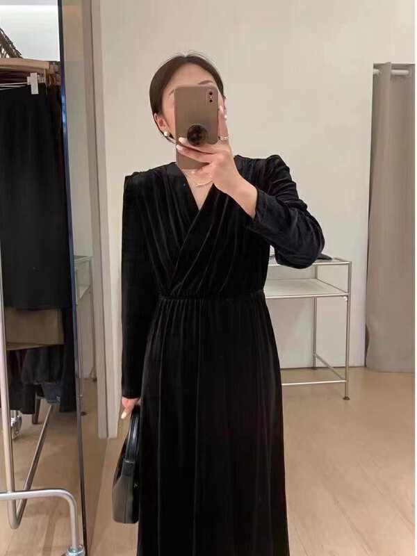 【L.L STUDIO】Cozy v-neck velvet dress 78559# PCZ