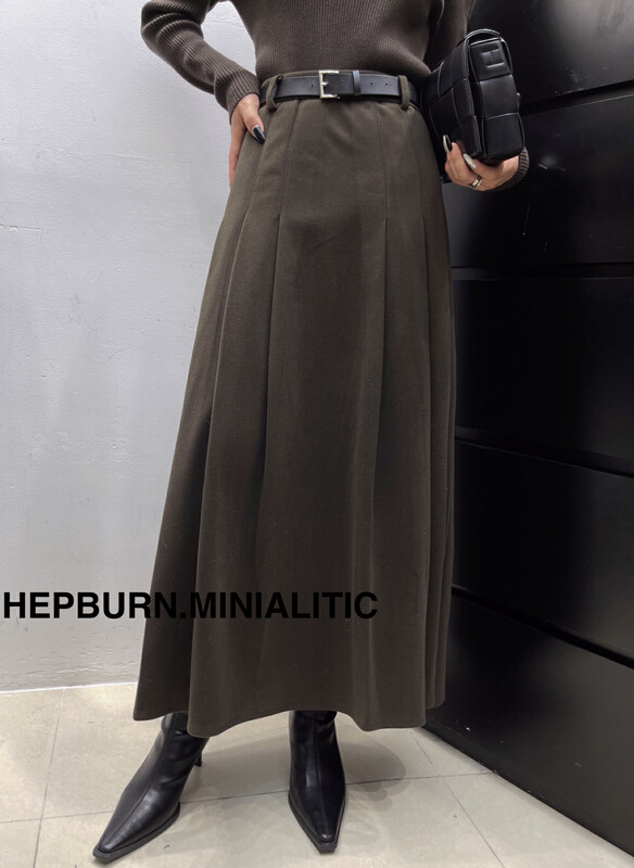 [HEPBURN Hepburn] retro pleated skirt (with belt) western style all-match 5300-1