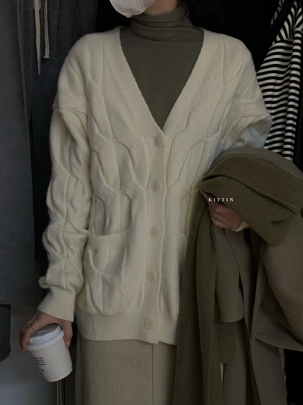 【KITTIN】Korean style hemp flower knitted cardigan 1682