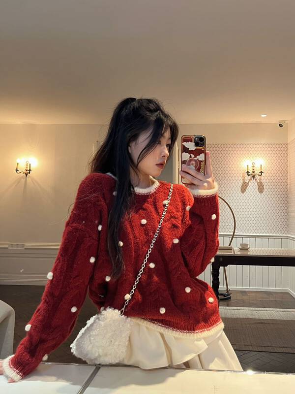 [MISS KOREA] Polka-dot pullover temperament Korean style warm sweater 5343# HBX