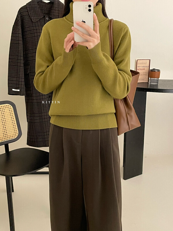[KITTIN] Korean version of one-piece velvet high collar bottoming shirt 1716