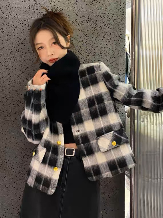 【L.L STUDIO】Gentle style short plaid jacket (with detachable scarf) 78468# PCZ