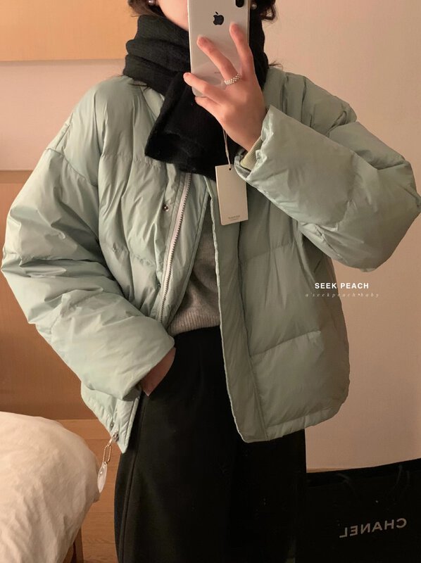 【SEEK PEACH】Comfortable and versatile warm down jacket with stand collar and dark placket (including 90% white duck down) P5893# L