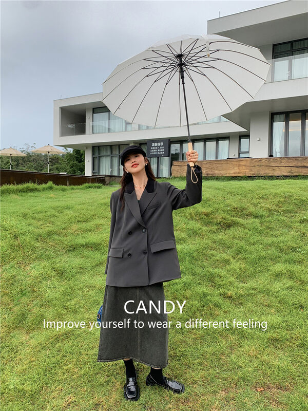 New in Autumn! [CANDY Candy] Double-breasted temperament suit with contrasting color collar YS1-9138# ZJY