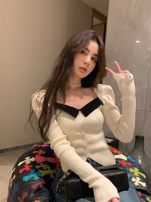 【MS STUDIO】Color-block long-sleeved pullover sweater 3688# PCZ