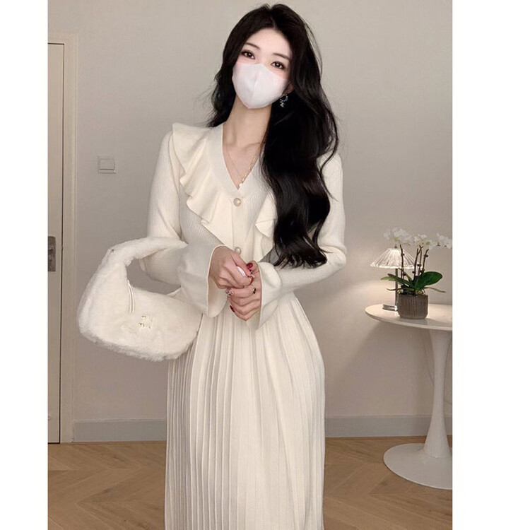 【L.L STUDIO】French v-neck ruffle dress 78631# PCZ