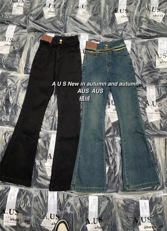 【AUS】Flocked high waist flared jeans G682A# LSW