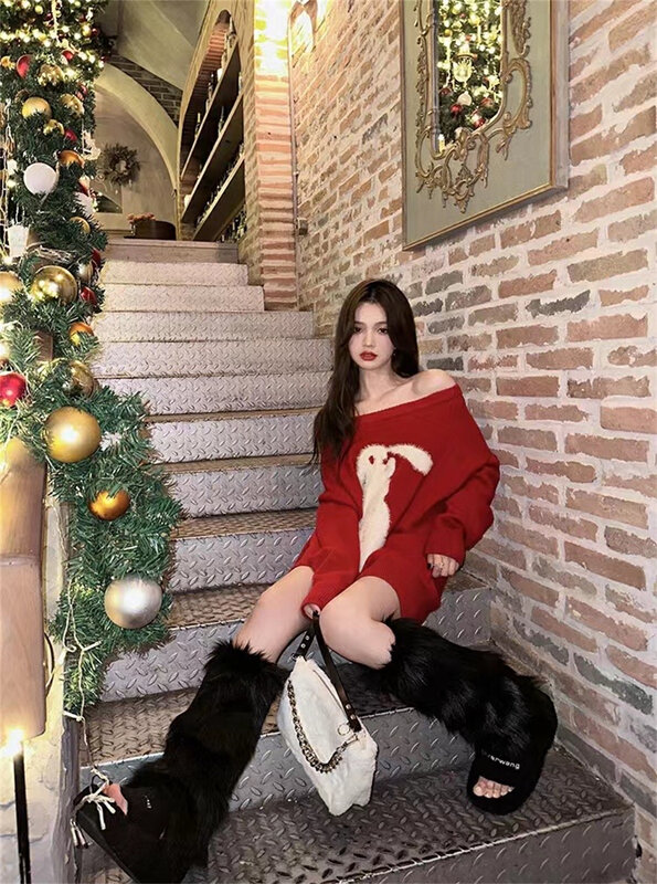 【MS STUDIO】Cartoon flocking loose collar warm sweater 09568# PCZ
