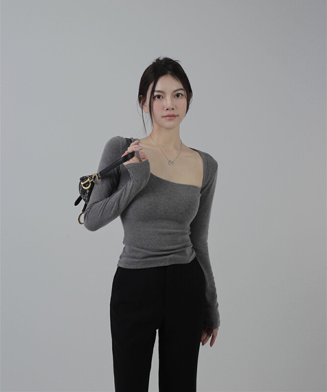 New in early autumn! [WGWE] Irregular design, sexy and careful machine long-sleeved T-shirt 1226# FHX