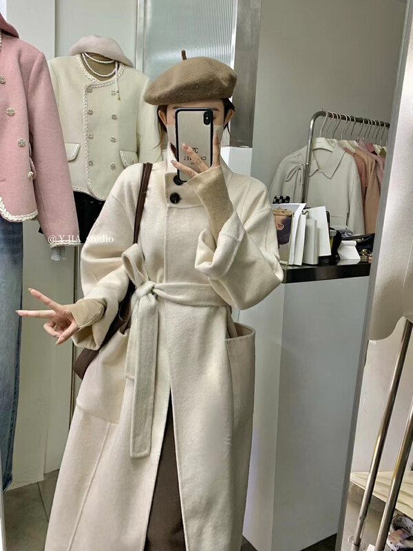 【Y.JIA】Korean style stand collar high-quality wool coat (with belt) 55105