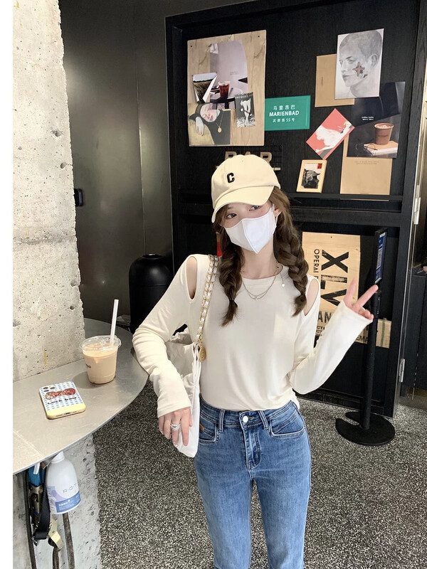【WGWE】Female hot girl design feeling niche bottoming shirt looks thin with long-sleeved T-shirt inside 2784# FHX