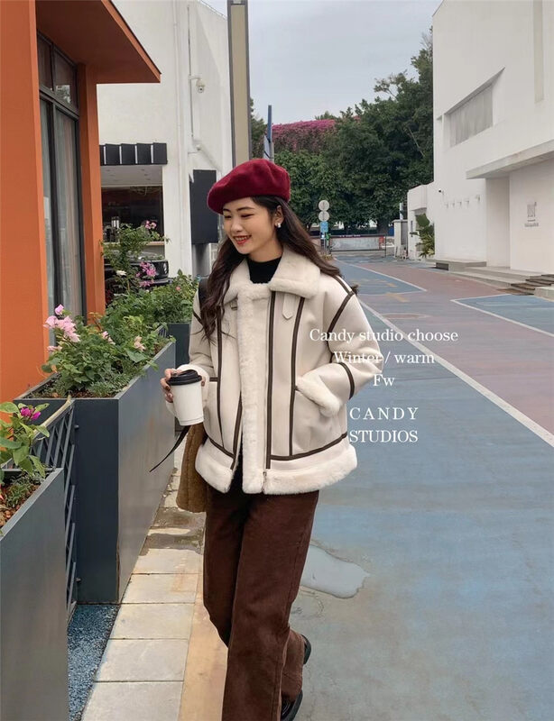 【CANDY Candy】Short jacket with fleece and fur B9375# ZJY
