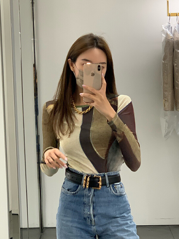 【WGWE】Color matching fashion all-match long-sleeved T-shirt 2316# FHX