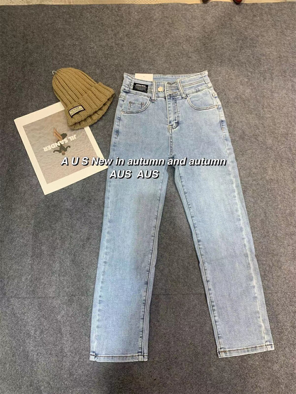 Original price 84.60! [AUS] High-waist straight-leg all-match light blue jeans S6855# LSW