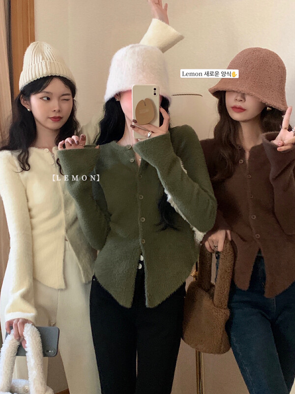 【Lemon Green Tea】French atmosphere soft and waxy knitted cardigan 00-277